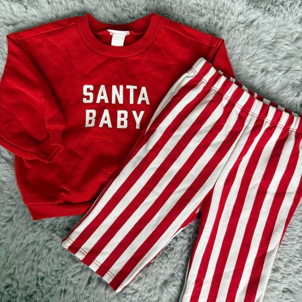 Cat & Jack Baby Christmas Outfit Red White Striped Santa Bodysuit 3-6M Boy Girl